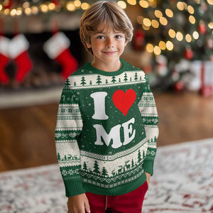 I Love Me Ugly Christmas Sweater Funny Self Love Heart Positive Vibes TS10 Forest Green Beige Print Your Wear