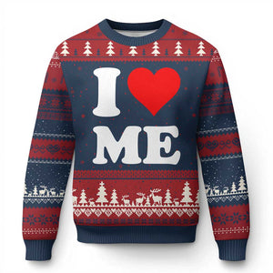 I Love Me Ugly Christmas Sweater Funny Self Love Heart Positive Vibes TS10 Navy Red Print Your Wear