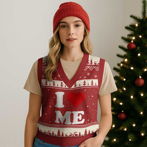 I Love Me V-Neck Knit Sweater Vest Funny Self Love Heart Positive Vibes TS10 Red Beige Print Your Wear