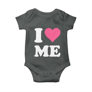 I Love Me Baby Onesie Funny Self Love Pink Heart Positive Vibes TS10 Dark Heather Print Your Wear