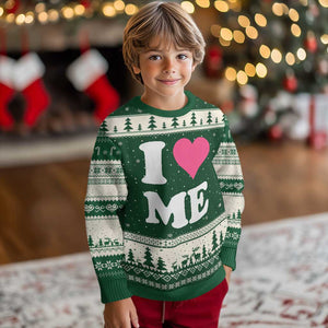 I Love Me Ugly Christmas Sweater Funny Self Love Pink Heart Positive Vibes TS10 Forest Green Beige Print Your Wear