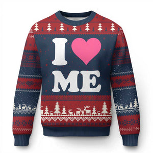 I Love Me Ugly Christmas Sweater Funny Self Love Pink Heart Positive Vibes TS10 Navy Red Print Your Wear