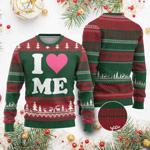 I Love Me Ugly Christmas Sweater Funny Self Love Pink Heart Positive Vibes TS10 Red Green Print Your Wear
