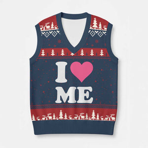 I Love Me V-Neck Knit Sweater Vest Funny Self Love Pink Heart Positive Vibes TS10 Navy Red Print Your Wear