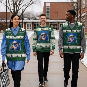 Detroit Football Xmas V-Neck Knit Sweater Vest Santa Retro Lions Fan TS10 Forest Green Beige Print Your Wear