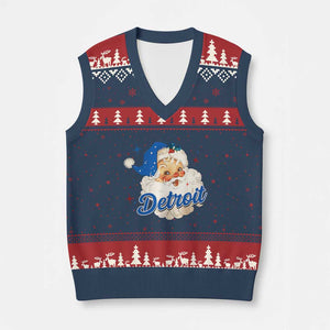 Xmas Detroit Football V-Neck Knit Sweater Vest Vintage Santa Lions Fan TS10 Navy Red Print Your Wear