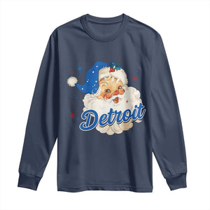 Christmas Detroit Football Long Sleeve Shirt Vintage Santa Lions Fan TS10 Navy Print Your Wear