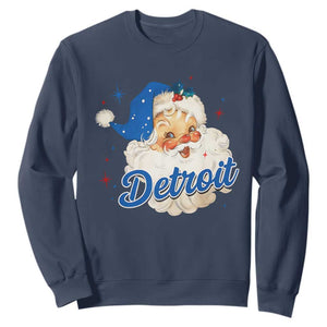 Christmas Detroit Football Sweatshirt Vintage Santa Lions Fan TS10 Navy Print Your Wear