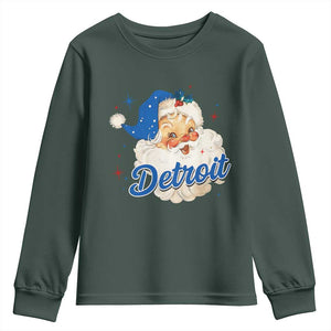 Christmas Detroit Football Youth Sweatshirt Vintage Santa Lions Fan TS10 Dark Forest Green Print Your Wear