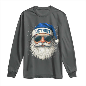 Vintage Detroit Football Christmas Long Sleeve Shirt Funny Retro Santa Lions Fan Xmas TS10 Dark Heather Print Your Wear