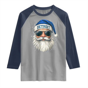 Vintage Detroit Football Christmas Raglan Shirt Funny Retro Santa Lions Fan Xmas TS10 Sport Gray Navy Print Your Wear