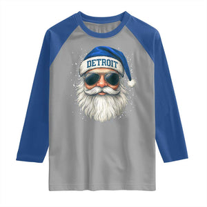 Vintage Detroit Football Christmas Raglan Shirt Funny Retro Santa Lions Fan Xmas TS10 Sport Gray Royal Print Your Wear