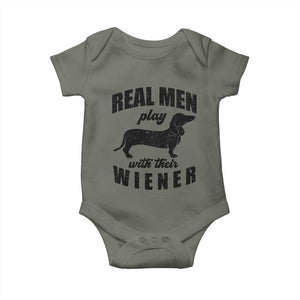 Funny Dachshund Dad Baby Onesie Real Men Play With Their Wiener Dog Dad Gag Gift TS10 Military Green Print Your Wear