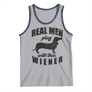 Funny Dachshund Dad Tank Top Real Men Play With Their Wiener Dog Dad Gag Gift TS10 Athletic Heather Navy Print Your Wear