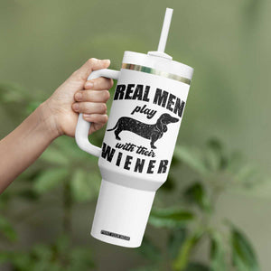 Funny Dachshund Dad Tumbler With Handle Real Men Play With Their Wiener Dog Dad Gag Gift TS10 Print Your Wear