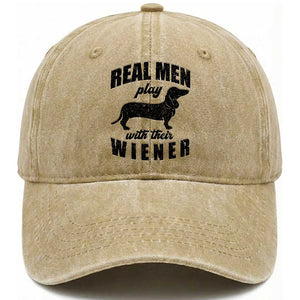Funny Dachshund Dad Washed Cotton Baseball Cap Real Men Play With Their Wiener Dog Dad Gag Gift TS10 Print Your Wear