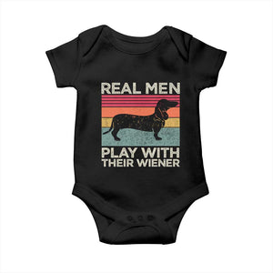 Funny Dachshund Dad Baby Onesie Retro Real Men Play With Their Wiener Dog Dad Gag Gift TS10 Black Print Your Wear