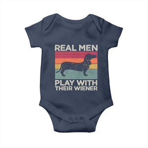Funny Dachshund Dad Baby Onesie Retro Real Men Play With Their Wiener Dog Dad Gag Gift TS10 Navy Print Your Wear