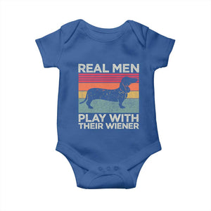 Funny Dachshund Dad Baby Onesie Retro Real Men Play With Their Wiener Dog Dad Gag Gift TS10 Royal Blue Print Your Wear