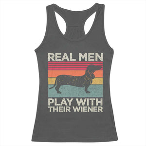 Funny Dachshund Dad Racerback Tank Top Retro Real Men Play With Their Wiener Dog Dad Gag Gift TS10 Dark Heather Print Your Wear