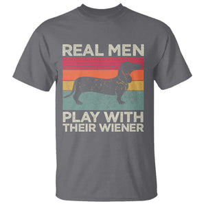 Funny Dachshund Dad T Shirt Retro Real Men Play With Their Wiener Dog Dad Gag Gift TS10 Charcoal Print Your Wear