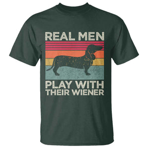 Funny Dachshund Dad T Shirt Retro Real Men Play With Their Wiener Dog Dad Gag Gift TS10 Dark Forest Green Print Your Wear