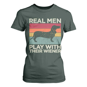 Funny Dachshund Dad T Shirt For Women Retro Real Men Play With Their Wiener Dog Dad Gag Gift TS10 Dark Forest Green Print Your Wear