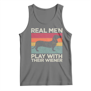 Funny Dachshund Dad Tank Top Retro Real Men Play With Their Wiener Dog Dad Gag Gift TS10 Black Heather Print Your Wear