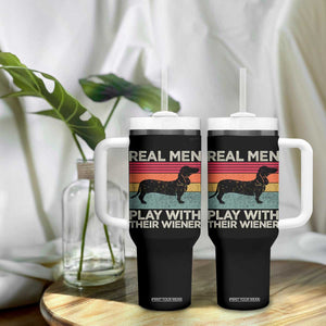 Funny Dachshund Dad Tumbler With Handle Retro Real Men Play With Their Wiener Dog Dad Gag Gift TS10 Print Your Wear