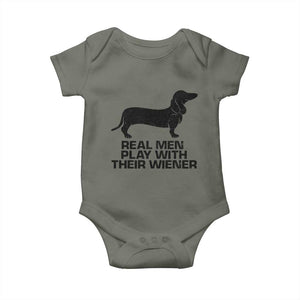 Funny Dachshund Dog Dad Baby Onesie Real Men Play With Their Wiener Pet Father Gag Gift TS10 Military Green Print Your Wear