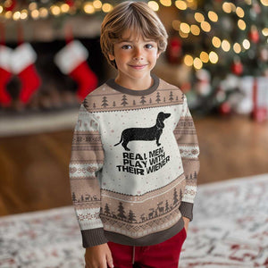 Funny Dachshund Dog Dad Ugly Christmas Sweater Real Men Play With Their Wiener Pet Father Gag Gift TS10 Mocha Mousse Print Your Wear