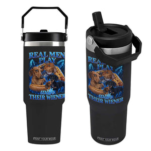Funny Dachshund Dog Dad Flip Straw Tumbler Real Men Play With Their Wiener Funny Offensive TS10 One Size: 30 oz Black Print Your Wear