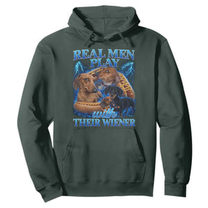 Funny Dachshund Dog Dad Hoodie Real Men Play With Their Wiener Funny Offensive TS10 Dark Forest Green Print Your Wear