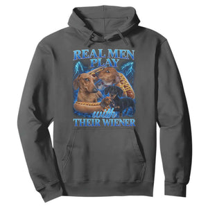 Funny Dachshund Dog Dad Hoodie Real Men Play With Their Wiener Funny Offensive TS10 Dark Heather Print Your Wear