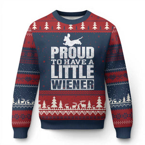 Funny Wiener Dog Lover Ugly Christmas Sweater Dog Weenie Proud to Have A Little Wiener Dachshund TS10 Navy Red Print Your Wear