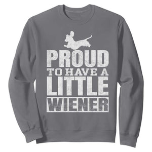 Funny Wiener Dog Lover Sweatshirt Dog Weenie Proud to Have A Little Wiener Dachshund TS10 Charcoal Print Your Wear