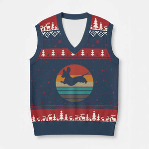 Vintage Dachshund V-Neck Knit Sweater Vest 60s 70s Retro Grunge Weiner Dog Love TS10 Navy Red Print Your Wear