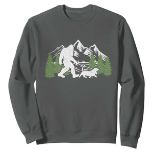 Bigfoot Walking Dachshund Sweatshirt Funny Wiener Dog Gift Sasquatch TS10 Dark Heather Print Your Wear