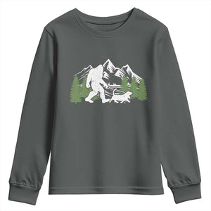 Bigfoot Walking Dachshund Youth Sweatshirt Funny Wiener Dog Gift Sasquatch TS10 Dark Heather Print Your Wear