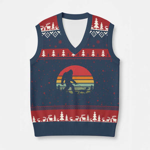 Retro Bigfoot Walking Dachshund V-Neck Knit Sweater Vest Funny Doxie Wiener Dog Walker Vintage 70s 80s TS10 Navy Red Print Your Wear
