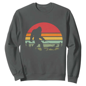 Retro Bigfoot Walking Dachshund Sweatshirt Funny Doxie Wiener Dog Walker Vintage 70s 80s TS10 Dark Heather Print Your Wear