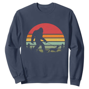 Retro Bigfoot Walking Dachshund Sweatshirt Funny Doxie Wiener Dog Walker Vintage 70s 80s TS10 Navy Print Your Wear