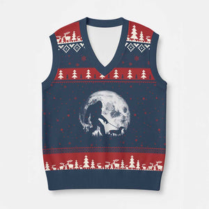 Bigfoot Walking Dachshund V-Neck Knit Sweater Vest Funny Doxie Wiener Sasquatch Night Stroll Full Moon TS10 Navy Red Print Your Wear