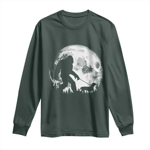 Bigfoot Walking Dachshund Long Sleeve Shirt Funny Doxie Wiener Sasquatch Night Stroll Full Moon TS10 Dark Forest Green Print Your Wear