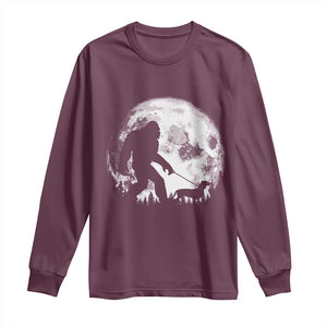 Bigfoot Walking Dachshund Long Sleeve Shirt Funny Doxie Wiener Sasquatch Night Stroll Full Moon TS10 Maroon Print Your Wear