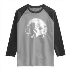 Bigfoot Walking Dachshund Raglan Shirt Funny Doxie Wiener Sasquatch Night Stroll Full Moon TS10 Sport Gray Black Print Your Wear