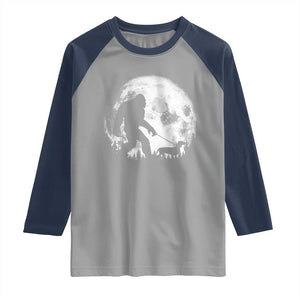 Bigfoot Walking Dachshund Raglan Shirt Funny Doxie Wiener Sasquatch Night Stroll Full Moon TS10 Sport Gray Navy Print Your Wear