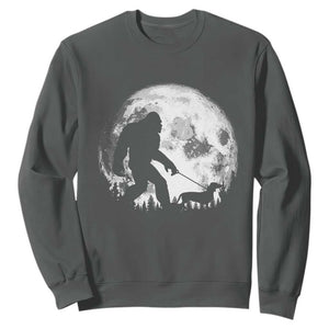 Bigfoot Walking Dachshund Sweatshirt Funny Doxie Wiener Sasquatch Night Stroll Full Moon TS10 Dark Heather Print Your Wear