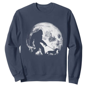 Bigfoot Walking Dachshund Sweatshirt Funny Doxie Wiener Sasquatch Night Stroll Full Moon TS10 Navy Print Your Wear