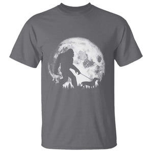 Bigfoot Walking Dachshund T Shirt Funny Doxie Wiener Sasquatch Night Stroll Full Moon TS10 Charcoal Print Your Wear